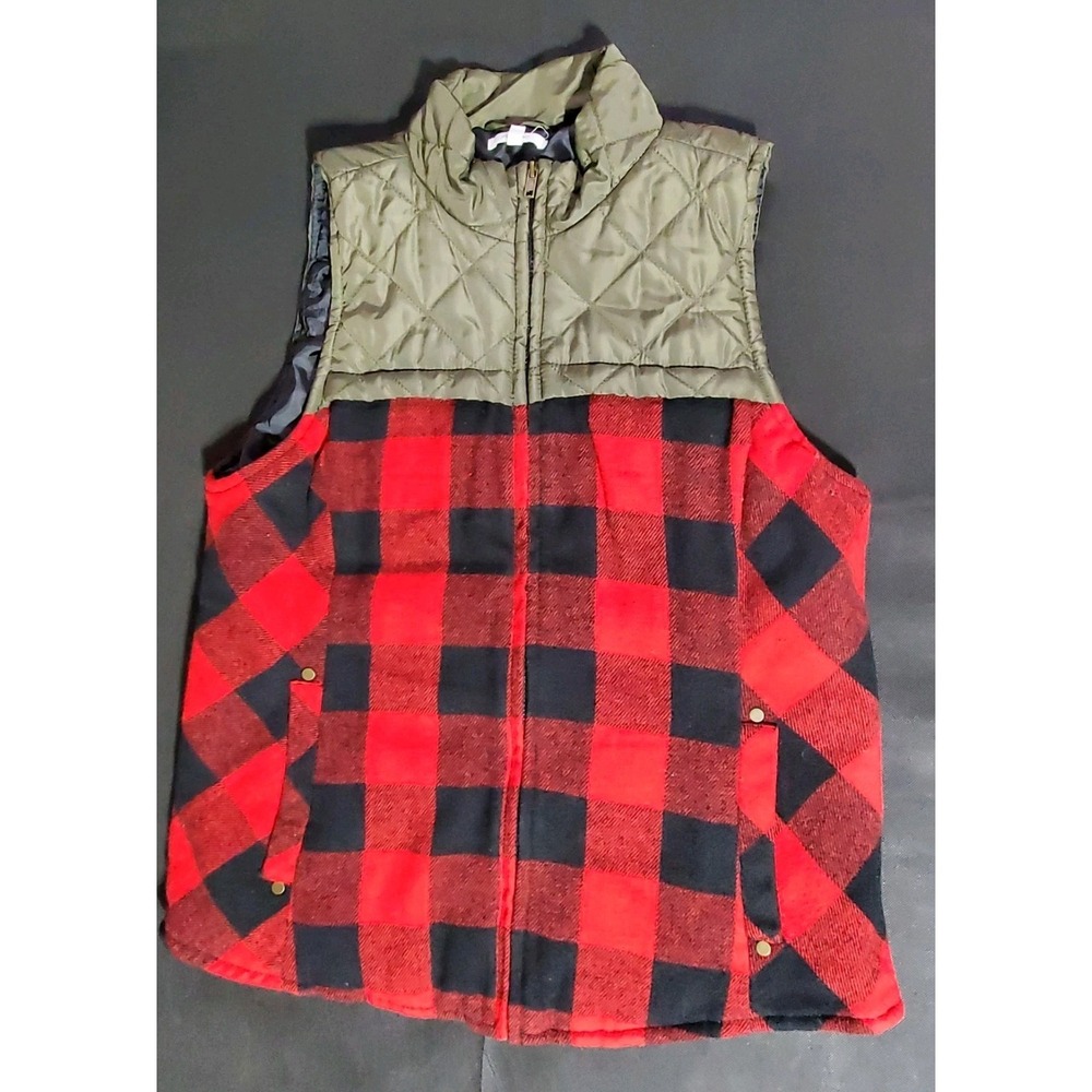 Red Plaid Lined Vest Full Zip Women's Size L Maurice's